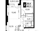 2-к. квартира, 43&nbsp;м²