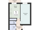 1-к. квартира, 42&nbsp;м²