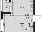 1-к. квартира, 35 м²