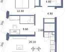 2-к. квартира, 54&nbsp;м²