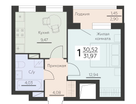 1-к. квартира, 31 м²