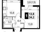1-к. квартира, 34&nbsp;м²