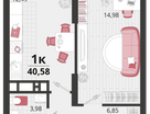 1-к. квартира, 40&nbsp;м²