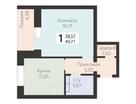 1-к. квартира, 40&nbsp;м²