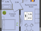 1-к. квартира, 37&nbsp;м²