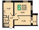 2-к. квартира, 52,2&nbsp;м²