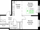 2-к. квартира, 57 м²