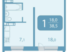 1-к. квартира, 38,5&nbsp;м²