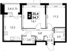 2-к. квартира, 54 м²
