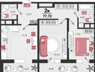 2-к. квартира, 77&nbsp;м²