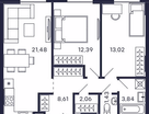 2-к. квартира, 62&nbsp;м²