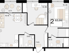 2-к. квартира, 63&nbsp;м²