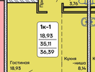 1-к. квартира, 36,4&nbsp;м²