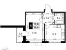 1-к. квартира, 39&nbsp;м²