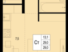 1-к. квартира, 29&nbsp;м²