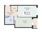 1-к. квартира, 40&nbsp;м²