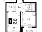 1-к. квартира, 34&nbsp;м²