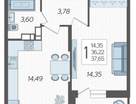 1-к. квартира, 37,6&nbsp;м²