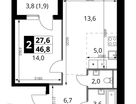 2-к. квартира, 46 м²