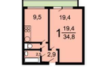 1-к. квартира, 31&nbsp;м²