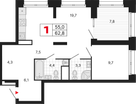 1-к. квартира, 62&nbsp;м²