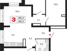 3-к. квартира, 89&nbsp;м²