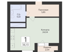 1-к. квартира, 36&nbsp;м²