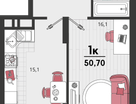 1-к. квартира, 50 м²