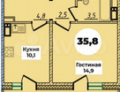 1-к. квартира, 36&nbsp;м²