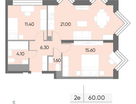 2-к. квартира, 60&nbsp;м²