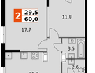 2-к. квартира, 60&nbsp;м²
