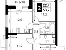 2-к. квартира, 53&nbsp;м²