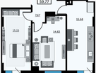 2-к. квартира, 60 м²