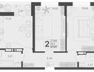 2-к. квартира, 57&nbsp;м²