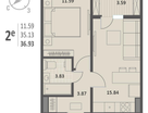 1-к. квартира, 36&nbsp;м²