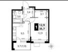 1-к. квартира, 34,4 м²
