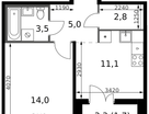 1-к. квартира, 38 м²
