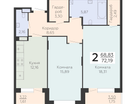 2-к. квартира, 72 м²