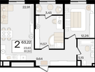 2-к. квартира, 63&nbsp;м²