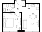 Студия, 35 м²