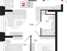 2-к. квартира, 59&nbsp;м²