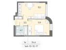1-к. квартира, 34&nbsp;м²
