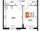 1-к. квартира, 47&nbsp;м²