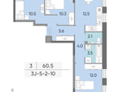 3-к. квартира, 60&nbsp;м²