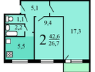 2-к. квартира, 38&nbsp;м²