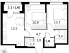 2-к. квартира, 50 м²