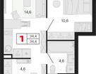 1-к. квартира, 34 м²