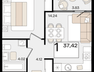 1-к. квартира, 37&nbsp;м²