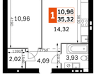 1-к. квартира, 35&nbsp;м²