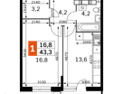 1-к. квартира, 43&nbsp;м²
